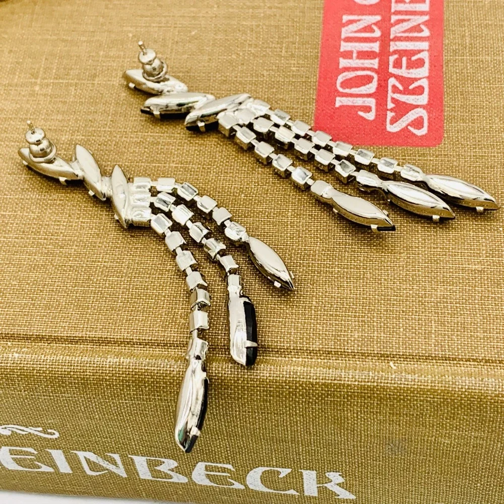 Vintage rhinestone fringe earrings dangles NOS